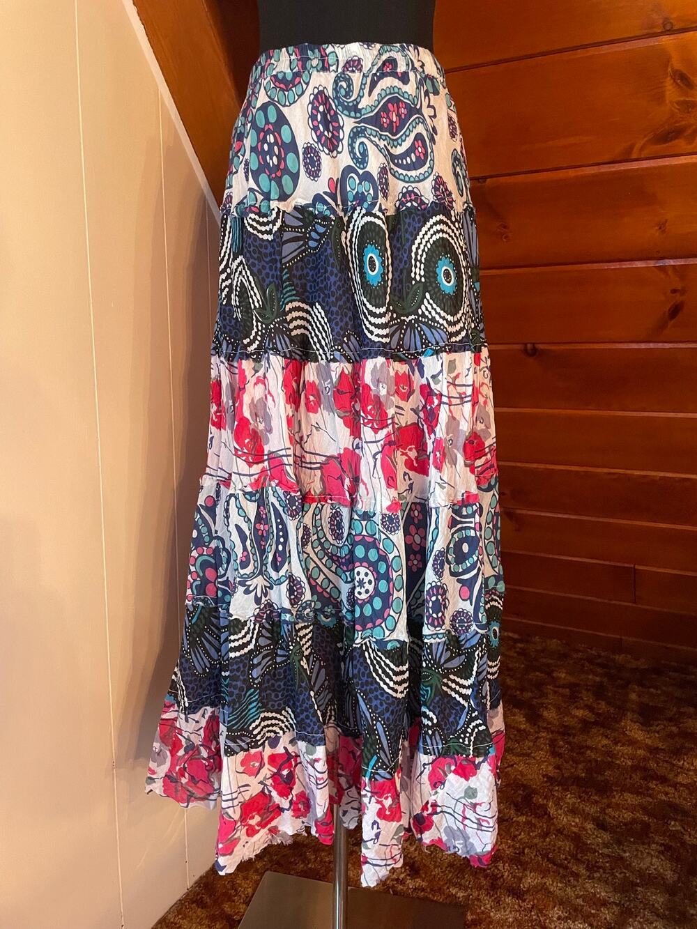 Multicolor Patchwork Style 100% Cotton Maxi Skirt Boho sz S